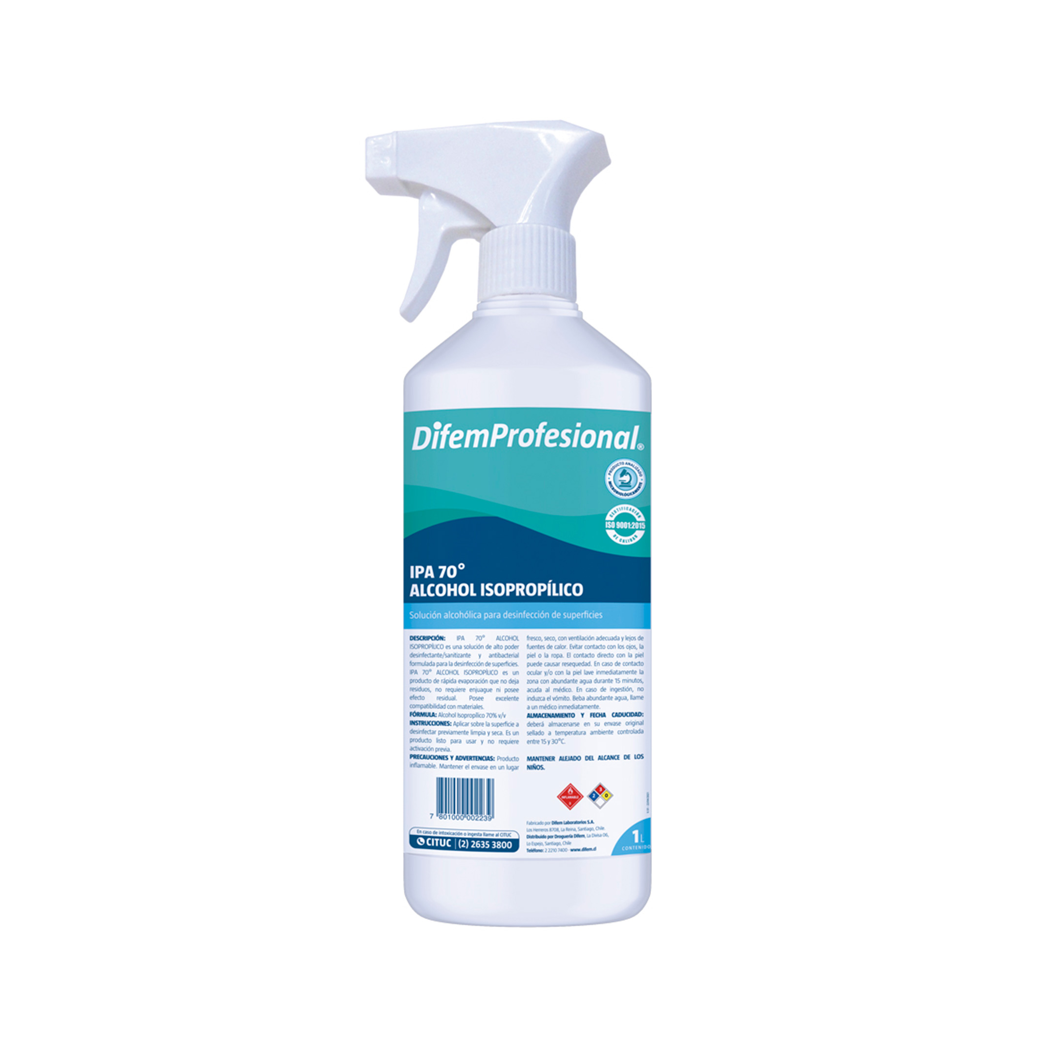 Alcohol isopropílico 70 porciento 1l